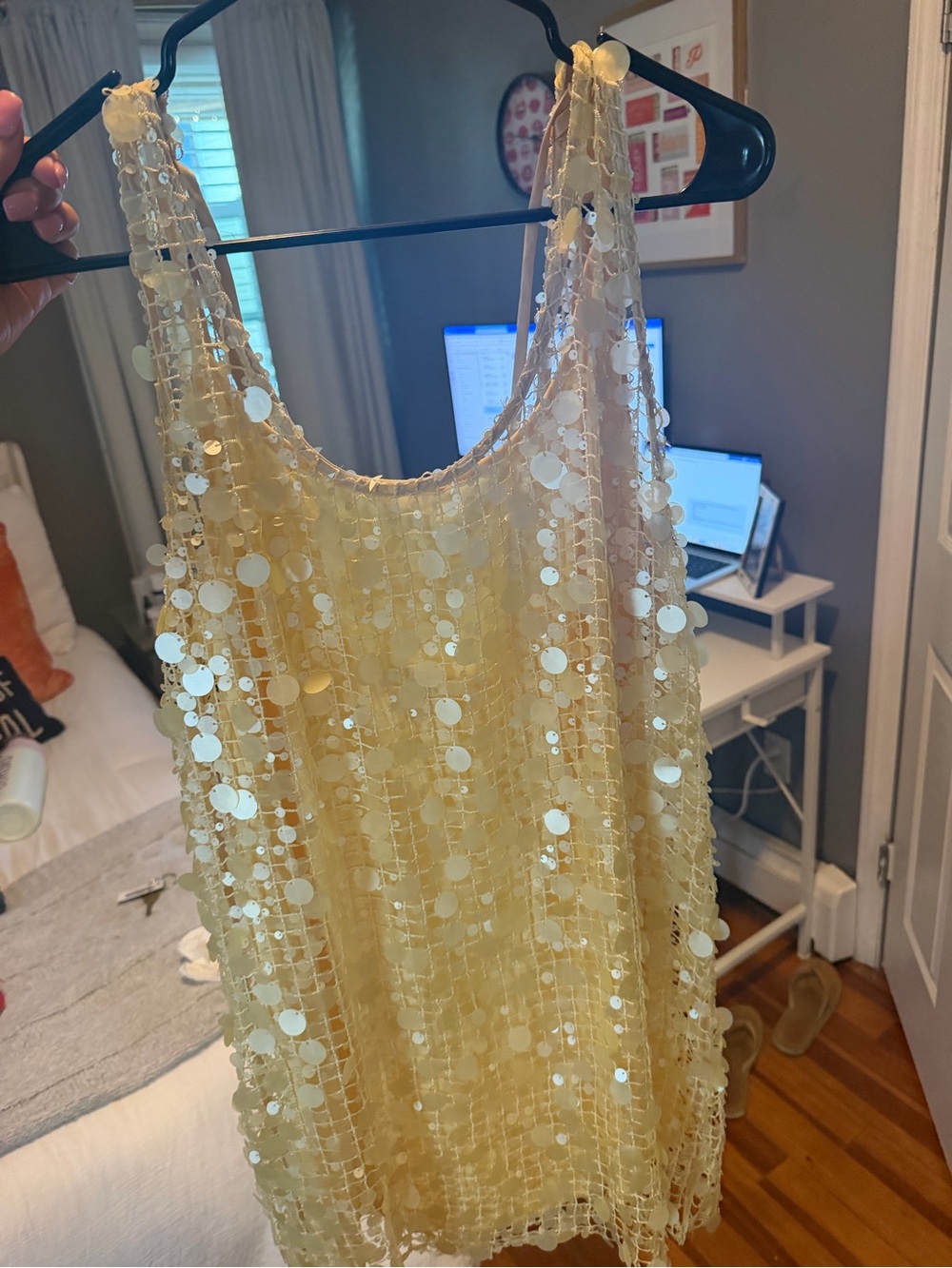 Yellow Sequin Mesh Dress